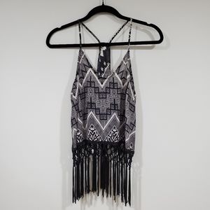 ASTR Strap Aztec Fringe Top Women's Size S